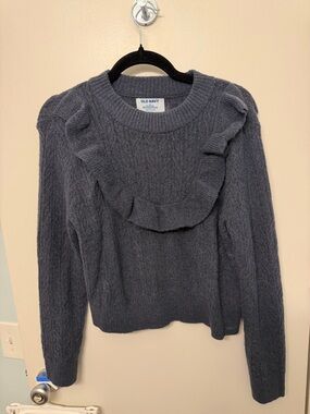 Old Navy Charcoal Ruffle Cable-Knit Crew Sweater